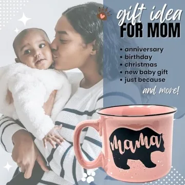 Mama Bear Ceramic Coffee Mug for Mom, Wife, Women – Unique Coral Ceramic Mug – Fun Gifts for Her on Mother’s Day, Birthday, or Christmas – Cute Coffee Cup for Moms, Wives, and Coffee-Loving Women