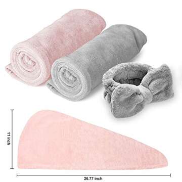 Hair Towel Wrap Turban Microfiber, Hair Drying Towels Quick Dry Hair Hat Drying Shower Head Towels Wrapped Bath Cap Anti Frizz Hair Care Dryer Towel for Women Girl Wet/Long/Curly/Thick Hair (3Pack)