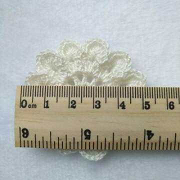 2'' Handmade Crocheted Cotton Cream White Appliques Flower Embellishments for Crafts, Clothing, Head...