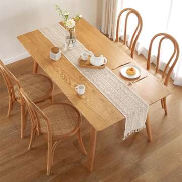 Gemseek 90 Inch Boho Crochet Table Runner, Vintage Bohemian Rustic Farmhouse Macrame Table Runner fo...