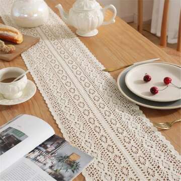 Gemseek 90 Inch Boho Crochet Table Runner, Vintage Bohemian Rustic Farmhouse Macrame Table Runner for Kitchen Coffee Dining Table Living Room Home Décor