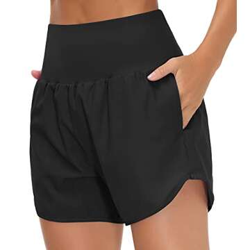 THE GYM PEOPLE Women’s High Waist Running Shorts with Liner Athletic Hiking Workout Shorts Zip Poc...
