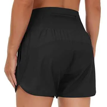 THE GYM PEOPLE Women’s High Waist Running Shorts with Liner Athletic Hiking Workout Shorts Zip Pockets (Black, Medium)