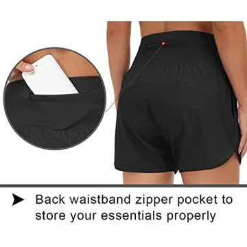 THE GYM PEOPLE Women’s High Waist Running Shorts with Liner Athletic Hiking Workout Shorts Zip Pockets (Black, Medium)
