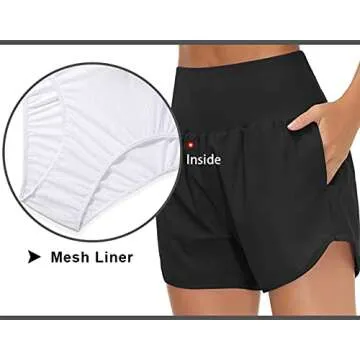 THE GYM PEOPLE Women’s High Waist Running Shorts with Liner Athletic Hiking Workout Shorts Zip Pockets (Black, Medium)