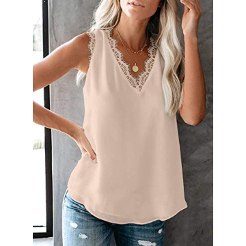 Stylish Lace Trim V Neck Tank Tops for Women