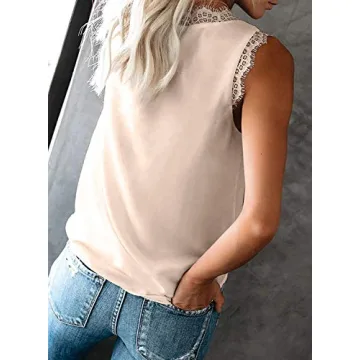 Stylish Lace Trim V Neck Tank Tops for Women