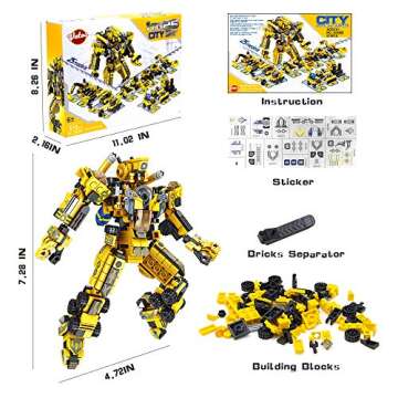 VATOS STEM Building Toys, 573 PCS Robot STEM Toys for 6 Year Old Boys 25-in-1 Engineering Building Bricks Construction Vehicles Kit Building Blocks Best Gifts for Kids Aged 6 7 8 9 10 11 12 Yr Old