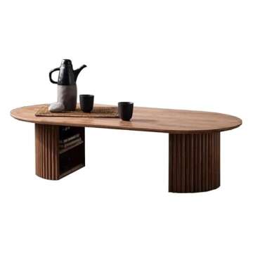 CraftThink Coffee Table, Modern Solid Wood Coffee Table Sled Cocktail Table with 2 Legs Side Table Coffee Table for Living Room- Oval 39.5" L x 23.5" W x 16" H Natural