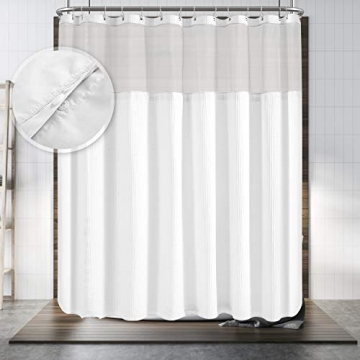 Hotel Style Shower Curtain with Snap-in Fabric Liner, 180" x 70" for Clawfoot Tub, Wrap Around & Mes...
