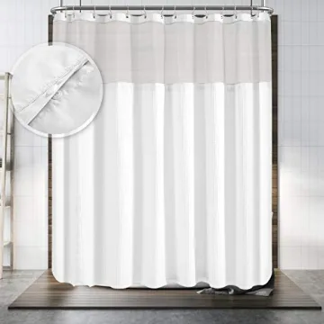 Hotel Style Shower Curtain with Snap-in Fabric Liner, 180" x 70" for Clawfoot Tub, Wrap Around & Mes...