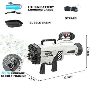 VERSDITAS 64-Hole Gatling Bubble Gun, Rocket Launcher Bubble Machine Gun, Blows Out Thousands of Bubbles per Minute, Suitable for Children and Adults, Perfect for Indoor and Outdoor Birthday Parties.