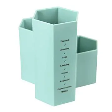 Hexagon Desk Pencil Holder Stand 3 Slot Pen Display Cup Case Makeup Brushes Pot Box Stationery Organizer Container Storage Caddy Office Supplies Workspace Accessories Sorter for Home School Classroom