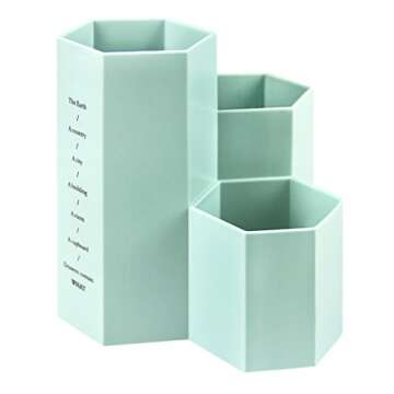 Hexagon Desk Pencil Holder Stand 3 Slot Pen Display Cup Case Makeup Brushes Pot Box Stationery Organizer Container Storage Caddy Office Supplies Workspace Accessories Sorter for Home School Classroom