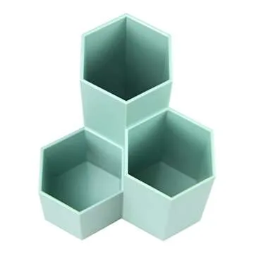 Hexagon Desk Pencil Holder Stand 3 Slot Pen Display Cup Case Makeup Brushes Pot Box Stationery Organizer Container Storage Caddy Office Supplies Workspace Accessories Sorter for Home School Classroom