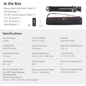 SmallRig AD-01 Video Tripod - 73" Heavy Duty Tripod Perfect for Filmmakers