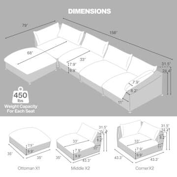 Oversized Modular Sectional Sofa,Cloud Couch Sectional Deep Seat Sofa Cushion Covers Removable,Overs...