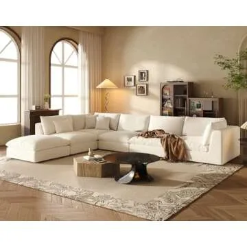 Oversized Modular Sectional Sofa,Cloud Couch Sectional Deep Seat Sofa Cushion Covers Removable,Oversized Sectional Couches for Living Room(6 Seater-Cream White)