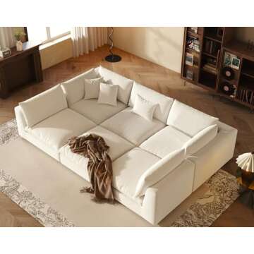 Oversized Modular Sectional Sofa,Cloud Couch Sectional Deep Seat Sofa Cushion Covers Removable,Oversized Sectional Couches for Living Room(6 Seater-Cream White)