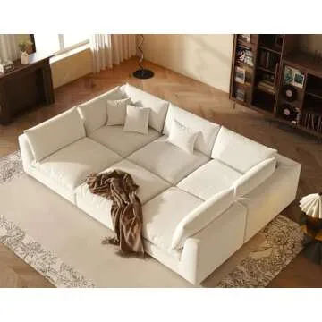 Oversized Modular Sectional Sofa,Cloud Couch Sectional Deep Seat Sofa Cushion Covers Removable,Oversized Sectional Couches for Living Room(6 Seater-Cream White)