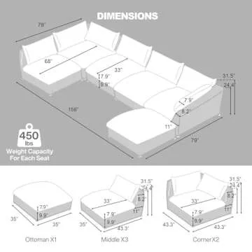 Oversized Modular Sectional Sofa,Cloud Couch Sectional Deep Seat Sofa Cushion Covers Removable,Oversized Sectional Couches for Living Room(6 Seater-Cream White)