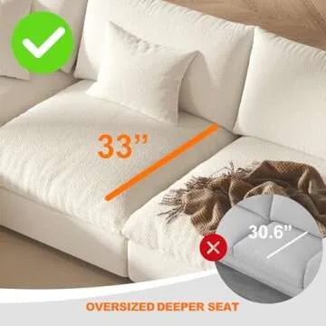 Oversized Modular Sectional Sofa,Cloud Couch Sectional Deep Seat Sofa Cushion Covers Removable,Oversized Sectional Couches for Living Room(6 Seater-Cream White)