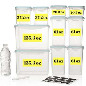 Razab TALL WIDE DEEP Food Storage Containers - Sugar, Flour Plastic Containers 20 pc (set of 10) - 18 FREE Labels & Marker - Airtight, Leakproof, BPA Free - Microwave, Freezer & Dishwasher Safe