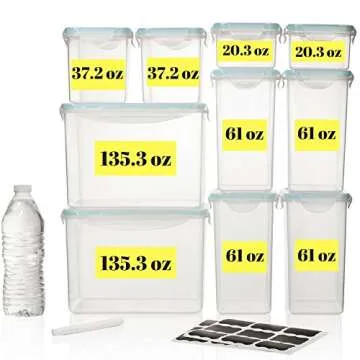 Razab TALL WIDE DEEP Food Storage Containers - Sugar, Flour Plastic Containers 20 pc (set of 10) - 18 FREE Labels & Marker - Airtight, Leakproof, BPA Free - Microwave, Freezer & Dishwasher Safe