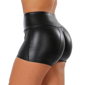 Tulucky Women's Flexible Club Faux Leather Shorts High Waisted Sexy Disco Short Hot Pants(Black,XL)