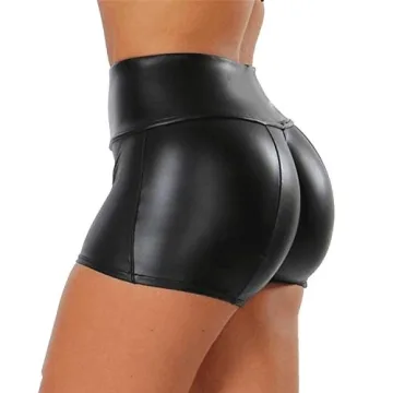Tulucky Women's High Waisted Faux Leather Disco Shorts - Stylish & Flexible Club Hot Pants in Black,...
