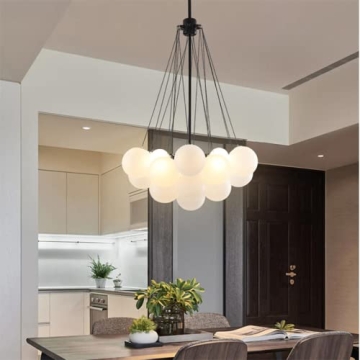 LITFAD White Frosted Glass Suspension Lighting Modern Living Room Balloon Design Chandelier Dining R...
