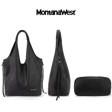 Montana West Black Hobo Bag Stylish Vegan Leather Tote