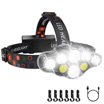 MAFSEUT Rechargeable Headlamp, 8 LED 18000 High Lumen Bright Headlamp with Red Light, IPX4 Waterproo...