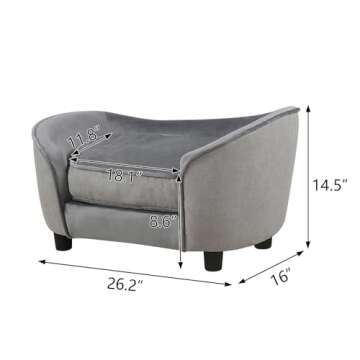 Luxurious Pet Sofa Bed, Velvet & Linen Fabric for Small Dogs and Cats with Washable Cushion