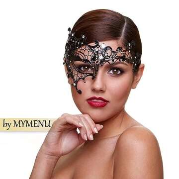MYMENU Masquerade Mask for Women - Shiny Half Face Rhinestone Metal Mask for Parties