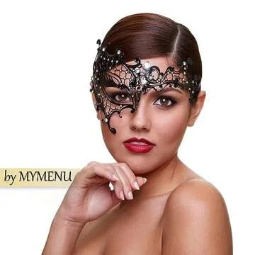 MYMENU Masquerade Mask for Women - Shiny Half Face Rhinestone Metal Mask for Parties