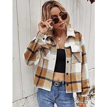 Binshre Women's Cropped Plaid Shacket for Trendy Fall Looks