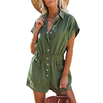chouyatou Women's Short Cuffed Sleeve Utility Rompers - Stylish and Comfortable!