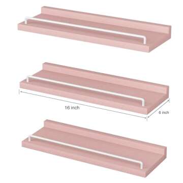 RYOFOBETTO Pink and White Floating Shelves, Kawaii Room Decor Wall Shelves - Set of 3 for Living Room, Bedroom, Kitchen, Picture Frames, Plants