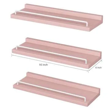 RYOFOBETTO Pink and White Floating Shelves, Kawaii Room Decor Wall Shelves - Set of 3 for Living Room, Bedroom, Kitchen, Picture Frames, Plants
