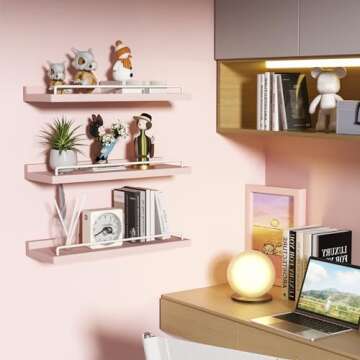 RYOFOBETTO Pink and White Floating Shelves, Kawaii Room Decor Wall Shelves - Set of 3 for Living Room, Bedroom, Kitchen, Picture Frames, Plants