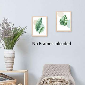 LHIUEM Watercolor Green Leaf Print&Inhale Exhale Quote Gold Foil Print, Botanical Painting Yoga Room Cardstock Art Poster Wall Decor (set of 3, 8’’ x 10’’,Unframed)