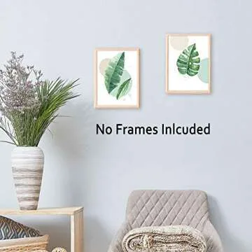 LHIUEM Watercolor Green Leaf Print&Inhale Exhale Quote Gold Foil Print, Botanical Painting Yoga Room Cardstock Art Poster Wall Decor (set of 3, 8’’ x 10’’,Unframed)