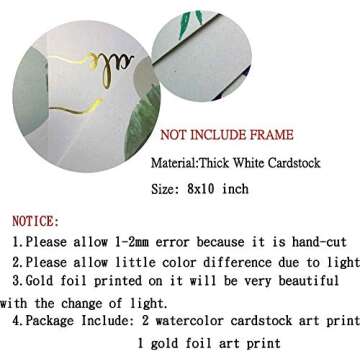 LHIUEM Watercolor Green Leaf Print&Inhale Exhale Quote Gold Foil Print, Botanical Painting Yoga Room Cardstock Art Poster Wall Decor (set of 3, 8’’ x 10’’,Unframed)