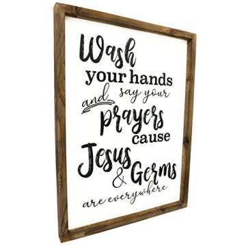 CAM N HONEY Funny Rustic Wooden Bathroom Wall Decor-Farmhouse Decor Jesus and Germs Wall Art-12x16 i...