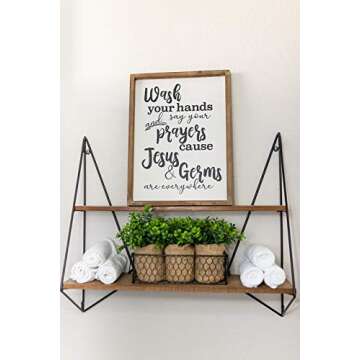CAM N HONEY Funny Rustic Wooden Bathroom Wall Decor-Farmhouse Decor Jesus and Germs Wall Art-12x16 inches Wood Framed Wall Hanging Quote Sign