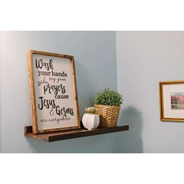 CAM N HONEY Funny Rustic Wooden Bathroom Wall Decor-Farmhouse Decor Jesus and Germs Wall Art-12x16 inches Wood Framed Wall Hanging Quote Sign