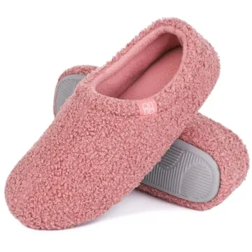 HomeTop Women's Fuzzy Curly Fur Memory Foam Loafer Slippers Bedroom House Shoes with Polar Fleece Li...
