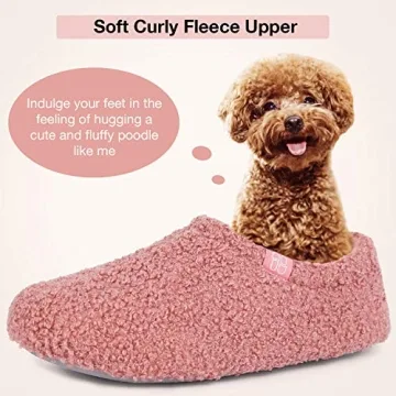 HomeTop Women's Fuzzy Curly Fur Memory Foam Loafer Slippers Bedroom House Shoes with Polar Fleece Lining (7-8, Pink)