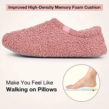 HomeTop Women's Fuzzy Curly Fur Memory Foam Loafer Slippers Bedroom House Shoes with Polar Fleece Lining (7-8, Pink)